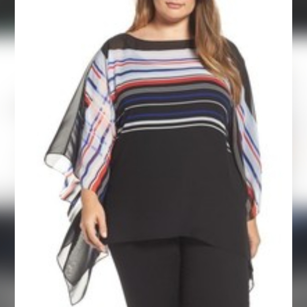 Vince Camuto Linear Stripe Poncho Modern Plaid Swimsuit Coverup Womens Size 1X